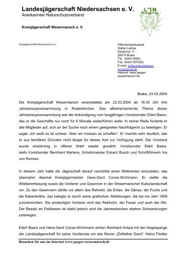 Landesjägerschaft Niedersachsen e. V. - Jägerschaft Wesermarsch