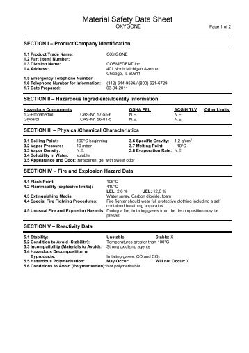 MSDS-Oxygone - Cosmedent