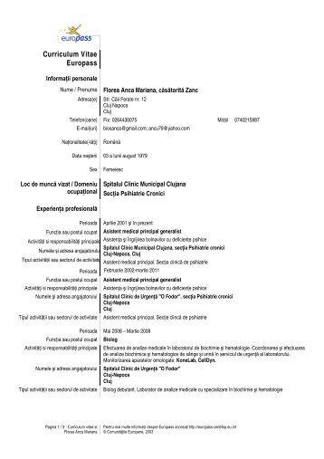 Curriculum Vitae Europass - USAMV Cluj-Napoca