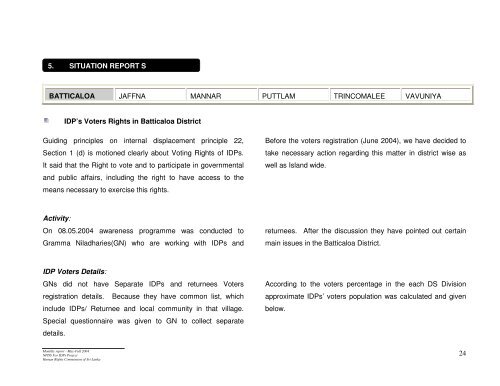 Monthly report - May-Full 2004 NPDS For IDPs ... - IDP SriLanka