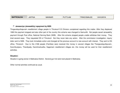 Monthly report - May-Full 2004 NPDS For IDPs ... - IDP SriLanka