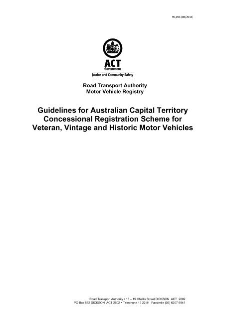 Concessional Registration - Rego ACT