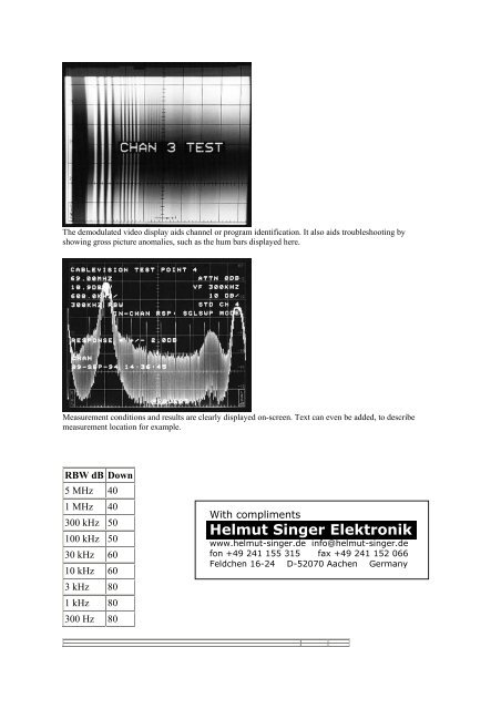 Cable TV Spectrum Analyzer - Helmut Singer Elektronik