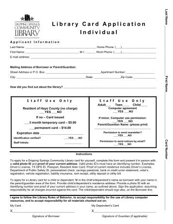 Library Card Application Individual - Dripping Springs Community ...