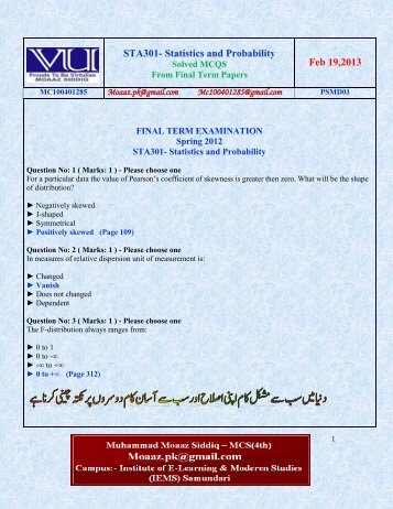 Sta 301 mid term solved papers