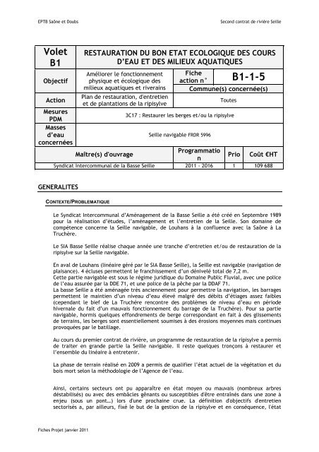 Dossier dÃ©finitif - Programme d'actions - EPTB SaÃ´ne Doubs