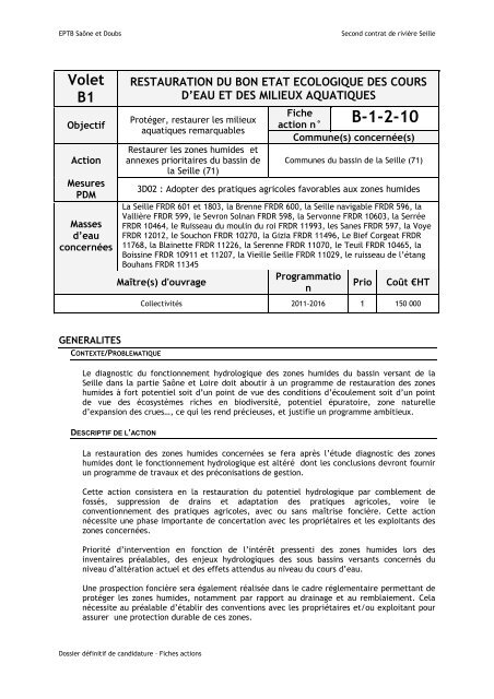 Dossier dÃ©finitif - Programme d'actions - EPTB SaÃ´ne Doubs