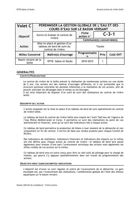 Dossier dÃ©finitif - Programme d'actions - EPTB SaÃ´ne Doubs