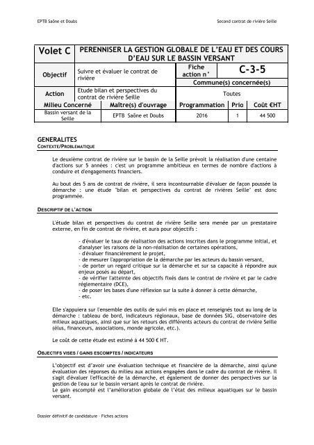 Dossier dÃ©finitif - Programme d'actions - EPTB SaÃ´ne Doubs