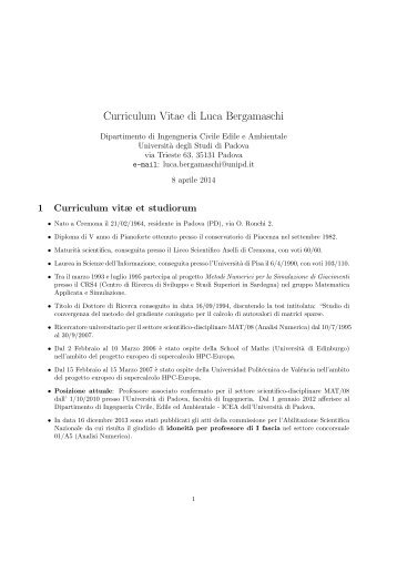 Curriculum Vitae di Luca Bergamaschi - Metodi e Modelli matematici ...