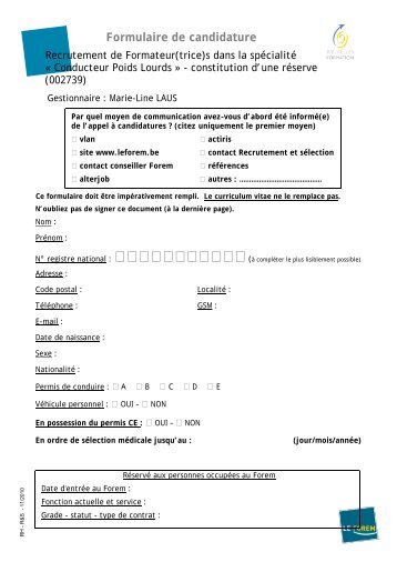 Formulaire de candidature C94A