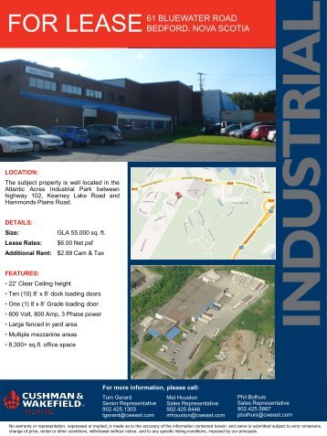 FOR LEASE 61 BLUEWATER ROAD BEDFORD, NOVA SCOTIA