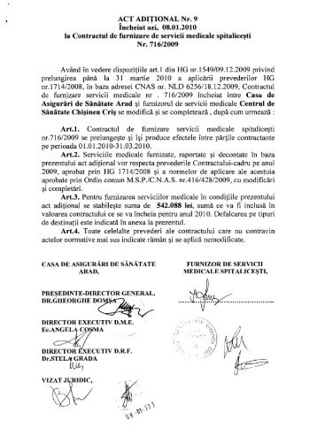 Act aditional din 08.01.2010 la Contractul CAS