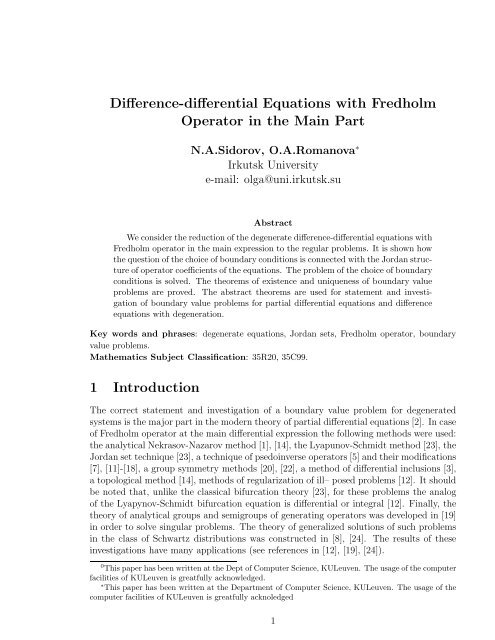 Difference-differential Equations with Fredholm Operator in the Main ...