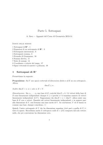 Parte 5. Sottospazi - Sezione di Matematica