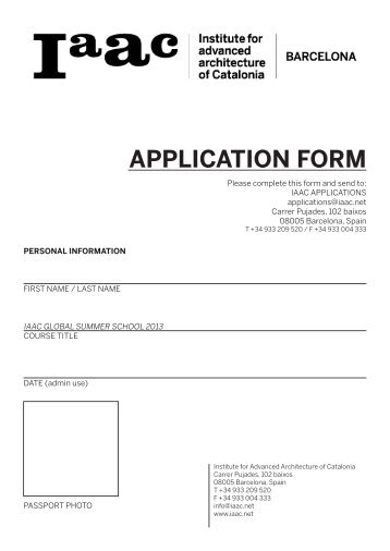 APPLICATION FORM - Institute for Advanced Architecture of Catalonia