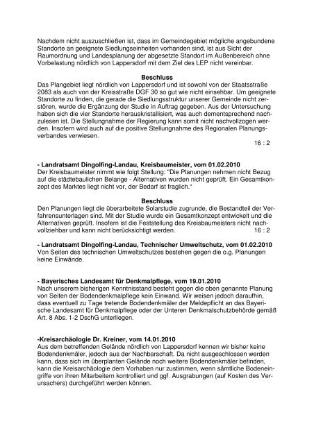 Auszug aus dem Beschlussbuch des ... - Markt Eichendorf