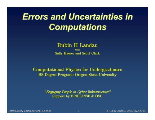 Errors and Uncertainties in Computations Errors and Uncertainties ...
