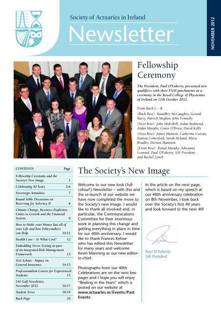 Newsletter November 2012 - Society of Actuaries in Ireland