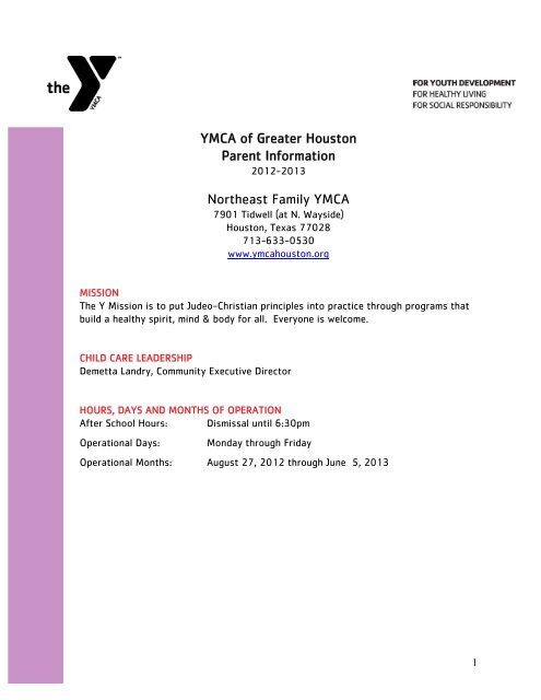 Northeast Family YMCA Facility Guide - YMCA of Greater Houston