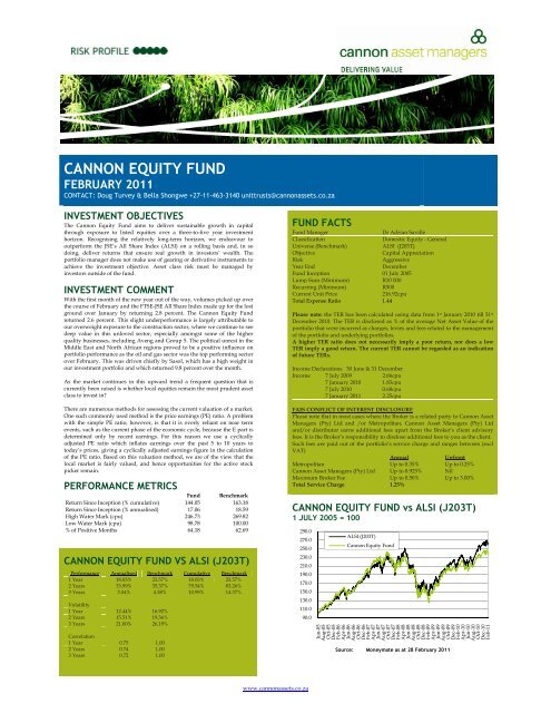 Cannon Equity Fund Factsheet - Cannon Asset Managers