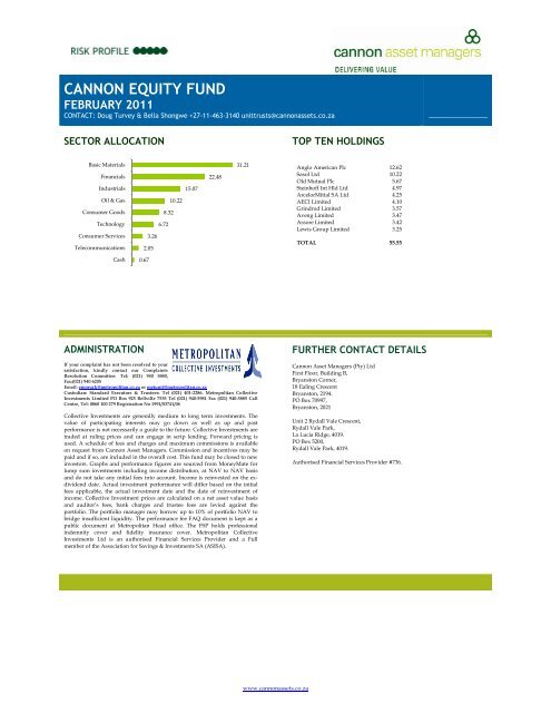 Cannon Equity Fund Factsheet - Cannon Asset Managers