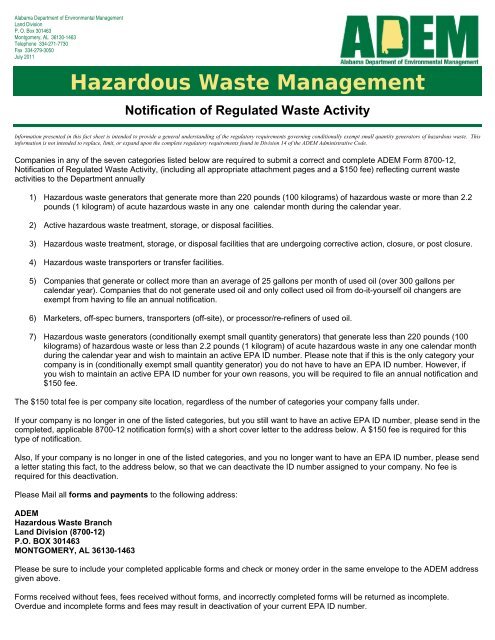Hazardous Waste Management - Alabama Department of