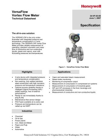 VersaFlow Vortex Flow Meter Specification - Merkantile