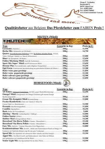 Qualitätsfutter aus Belgien: Das Pferdefutter zum FAIREN Preis !