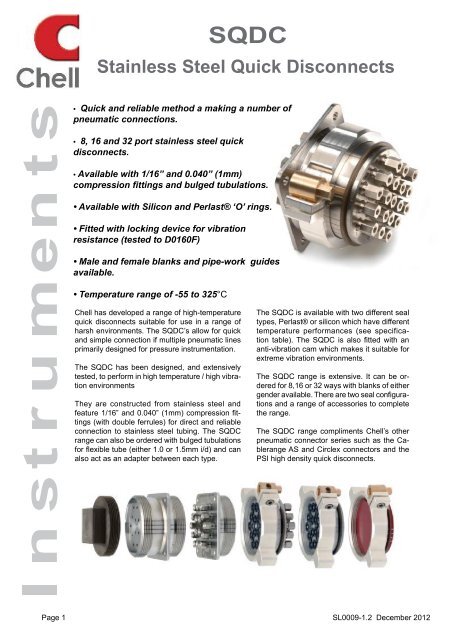 SQDC Stainless Steel Quick Disconnects - Chell Instruments