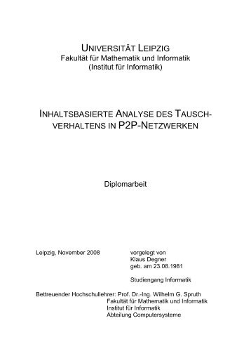 Inhaltsbasierte Analyse Des Tauschverhaltens In P2P-Netzwerken