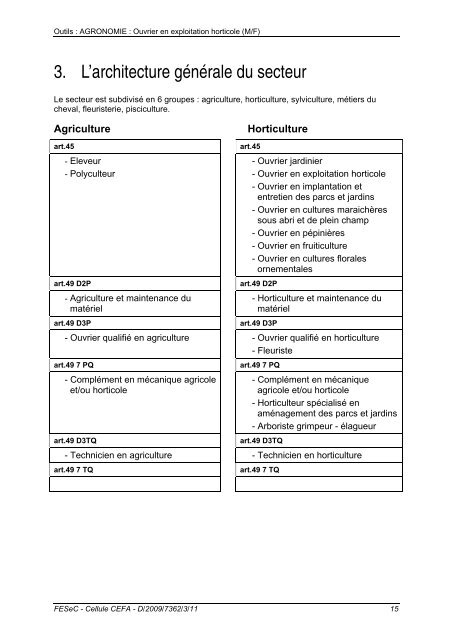 Outils pÃ©dagogiques AGRONOMIE Ouvrier en exploitation ... - SeGEC