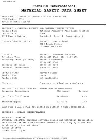 Material Safety Data Sheet - Woodtone - Green Depot