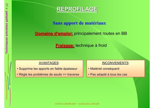 Techniques d'entretien palliatif - CoTITA