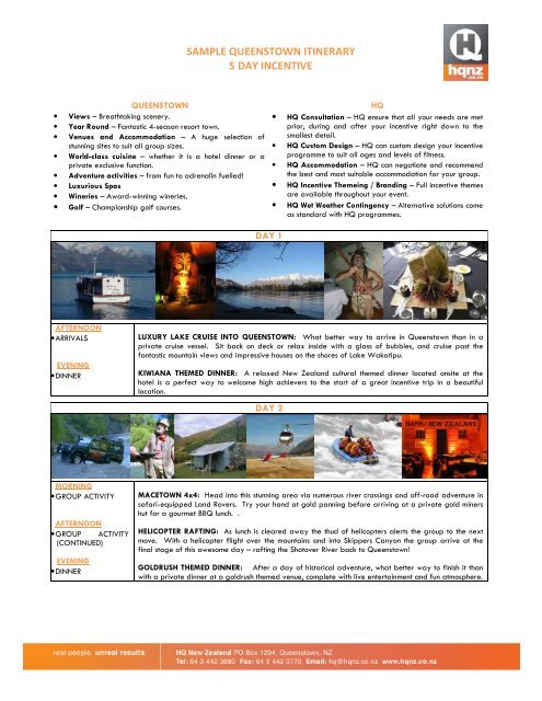 sample queenstown itinerary 5 day incentive - Tourism Portfolio