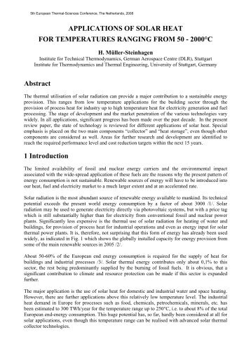 applications of solar heat for temperatures ranging ... - Eurotherm 2008