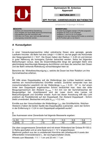 Mathematik/Physik (Schwerpunktfach) - Gymnasium St. Antonius ...