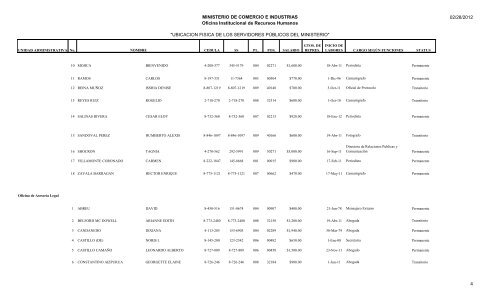 UBICACION FISICA DE LOS SERVIDORES PÃBLICOS