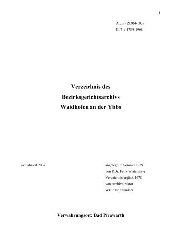 Verzeichnis des Bezirksgerichtsarchivs Waidhofen an der Ybbs