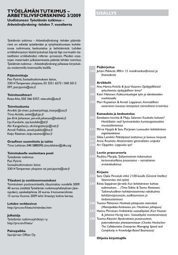 TyÃ¶elÃ¤mÃ¤n tutkimus â Arbetslivsforskning 3/2009 (7 vsk.