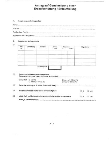 Antrag auf Genehmigung einer Erdaufschüttung/Erdauffüllung