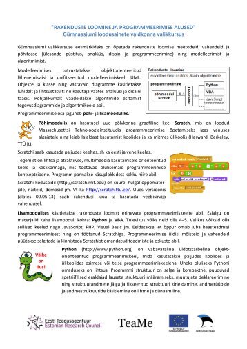 Rakenduse loomise ja programmeerimise alused