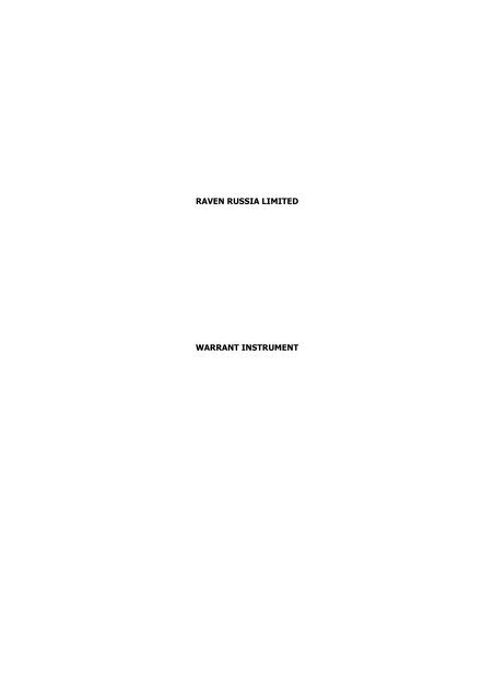 RAVEN RUSSIA LIMITED WARRANT INSTRUMENT