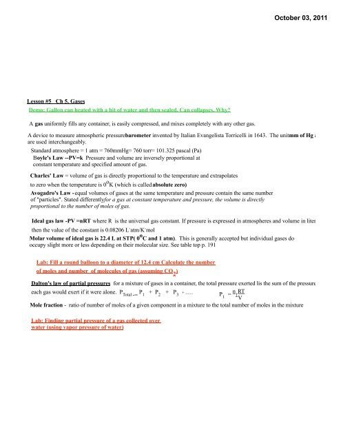 Gas Notes Chapter 5 gas notes