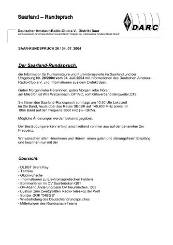 Der Saarland-Rundspruch, - Distrikt Saar