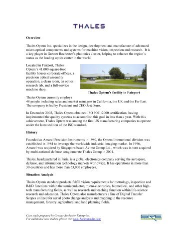 Overview Thales Optem Inc. specializes in the design, development ...