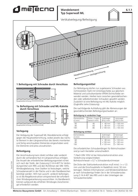 Montage & Details - Metecno Trading GmbH