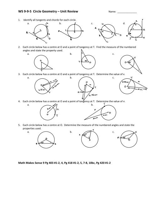 WS 9-9-5 Circle Geometry â Unit Review - AbbyNet