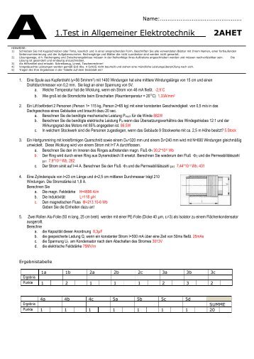 1.Test in Allgemeiner Elektrotechnik 2AHET