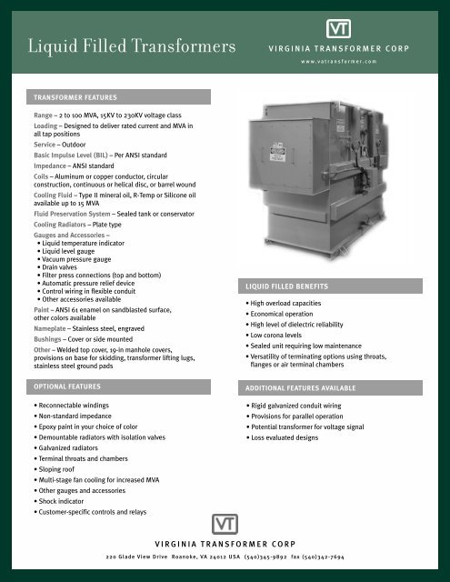 Spec Sheet - Virginia Transformer Corp